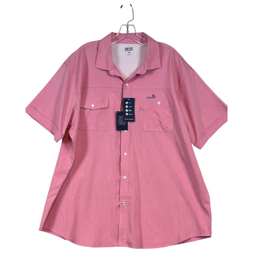 NWT IZOD Saltwater Mens XXL Pink Sun Shield Performance Fishing Shirt Big & Tall